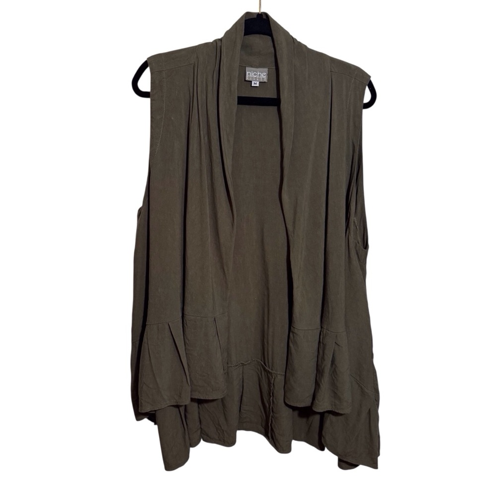 Niche Nilgun Derman Size Medium Green Lima Lagenlook Waterfall Vest Top Linen